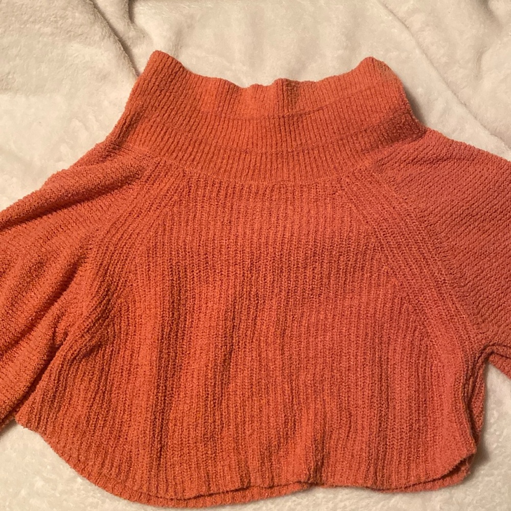 Free People Off the Shoulder Balloon Sleeve Sweater in Coral